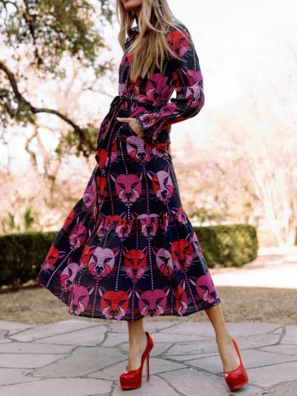 Sheridan French Britt Fuchsia Jungle Cat Maxi Dress size XS